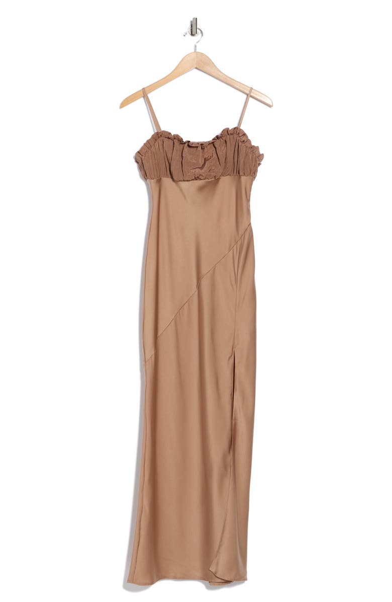 ASOS DESIGN Frill Satin Gown, Alternate, color, Bronze