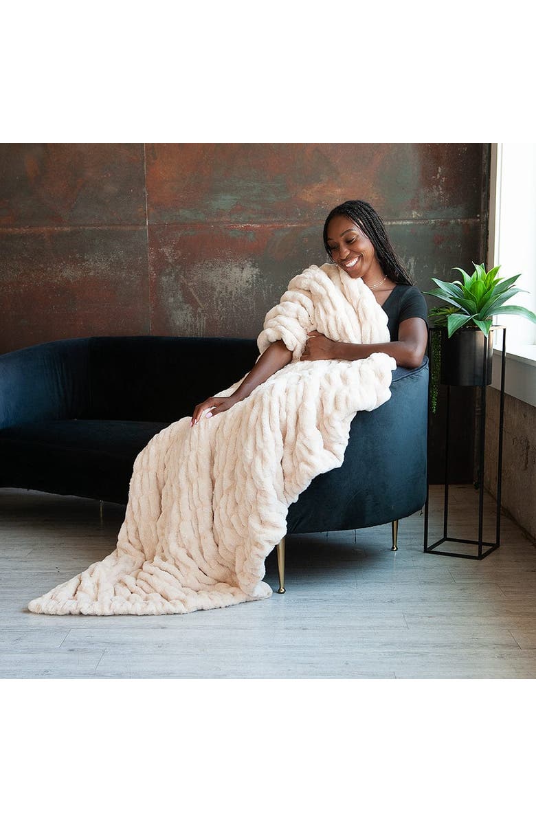 Minky Couture Hugs Oatmeal Blanket, Alternate, color, Beige