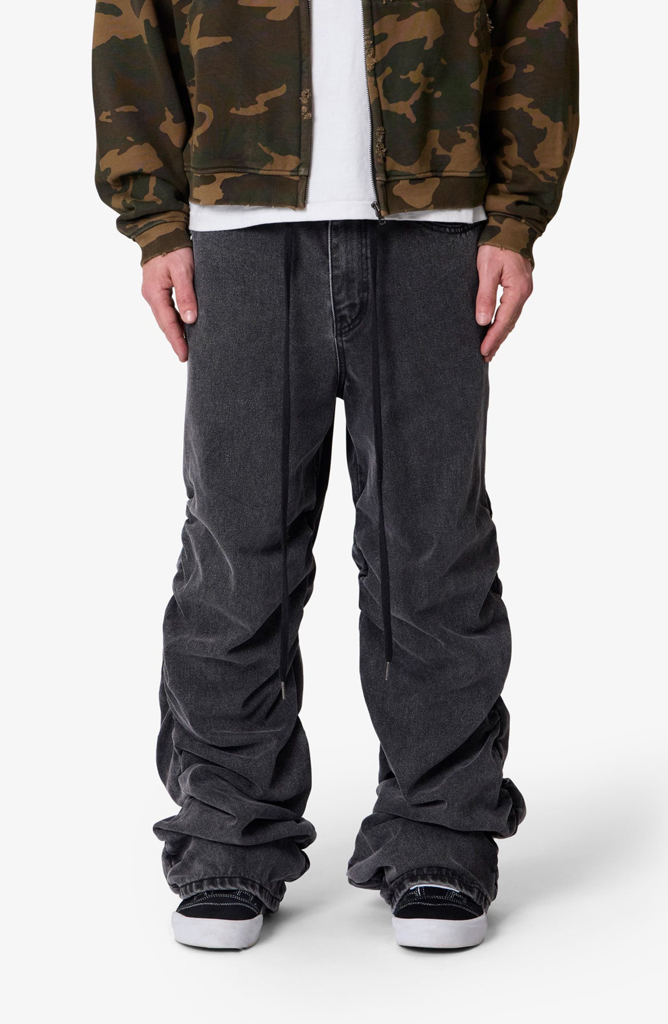 Ruched Denim Wide Leg Jeans