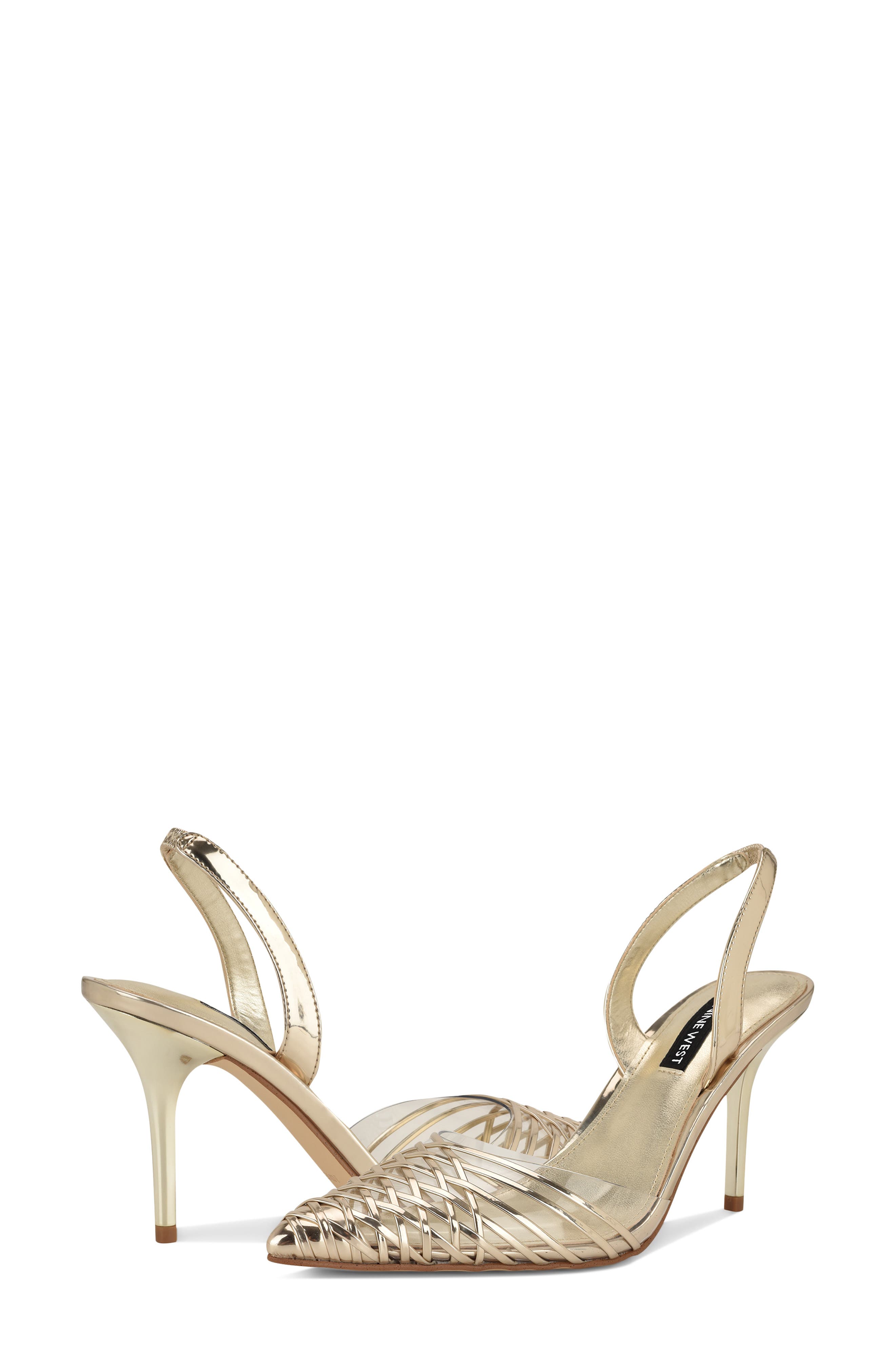 Pemma Slingback Pointed Cap Toe Pump, Alternate, color, GOLD