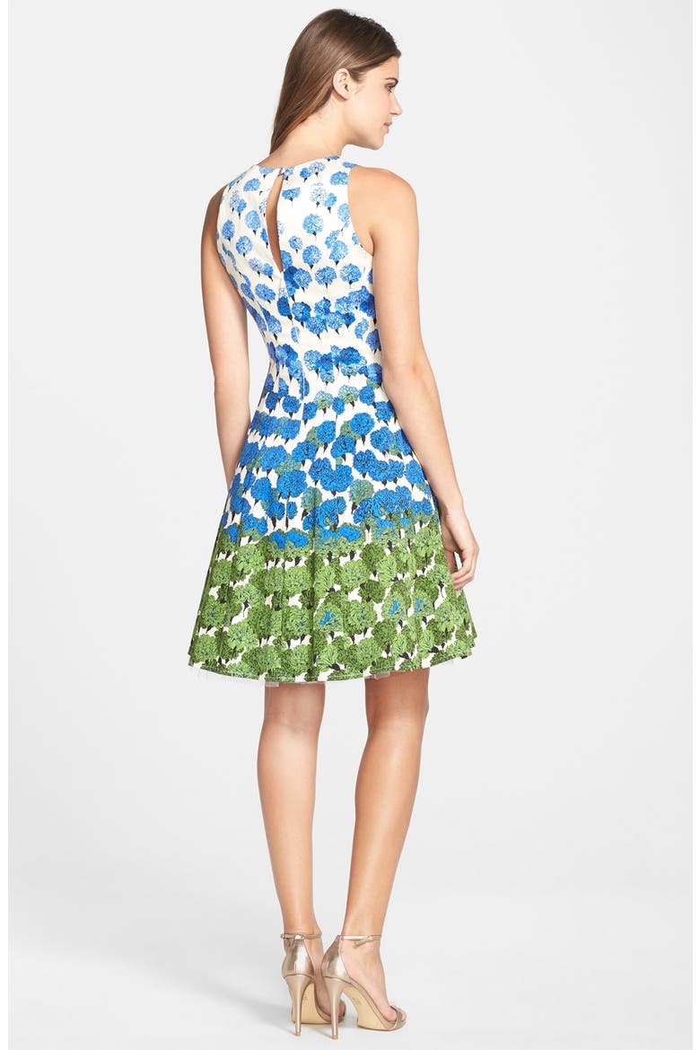 Floral Print Fit & Flare Dress, Alternate, color, CREAM/ PERIWINKLE