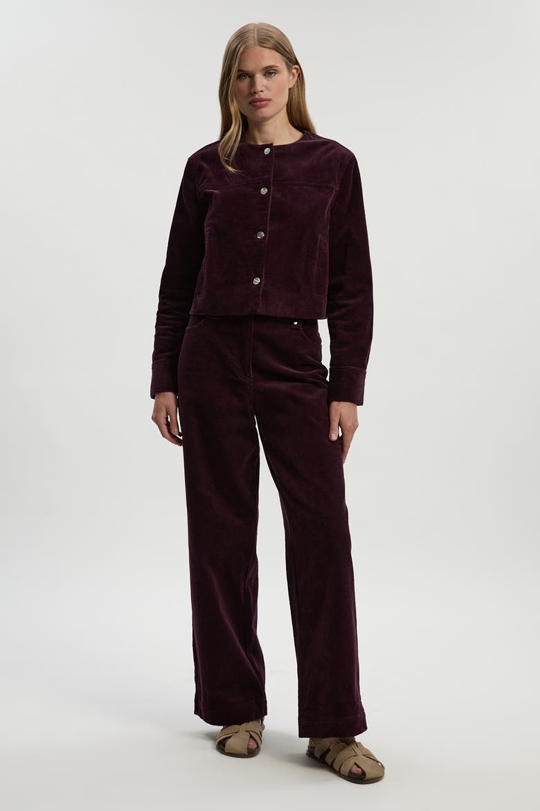 Cord Collarless Tailored Jacket, Alternate, color, Berry