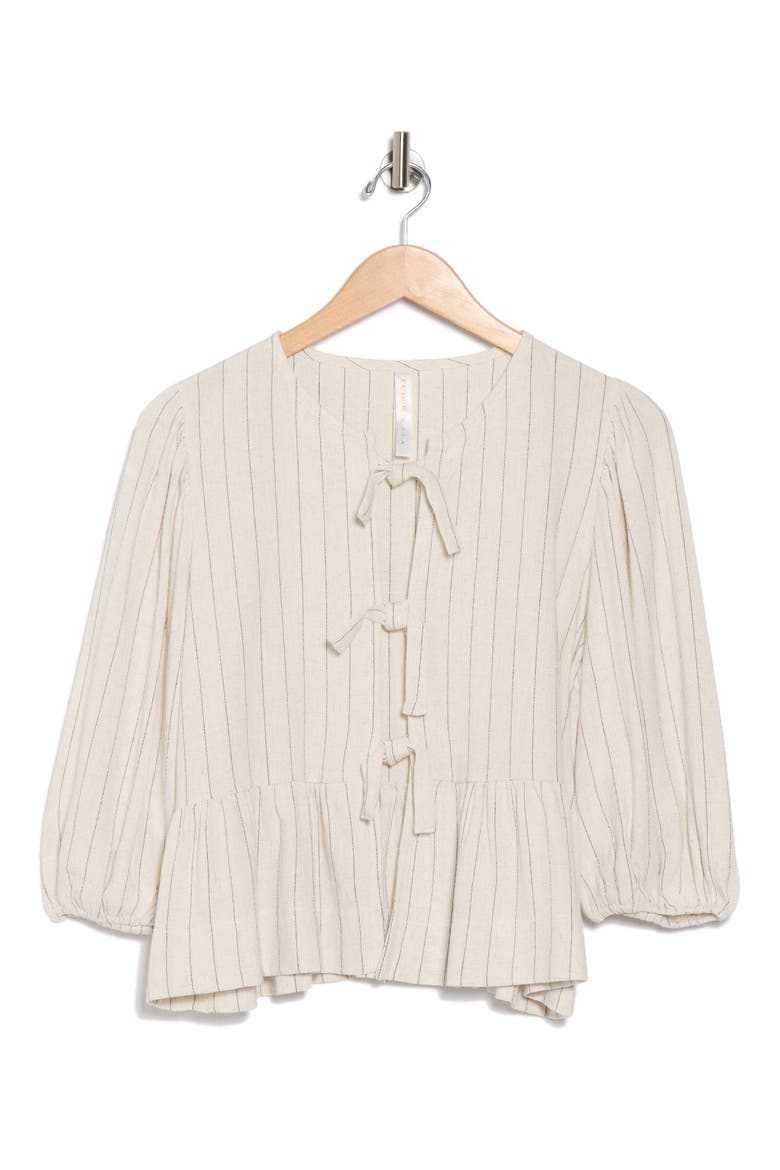 Stripe Tie Front Peplum Top, Alternate, color, LINEN