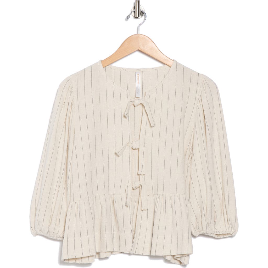 Renee C Stripe Tie Front Peplum Top In Neutral