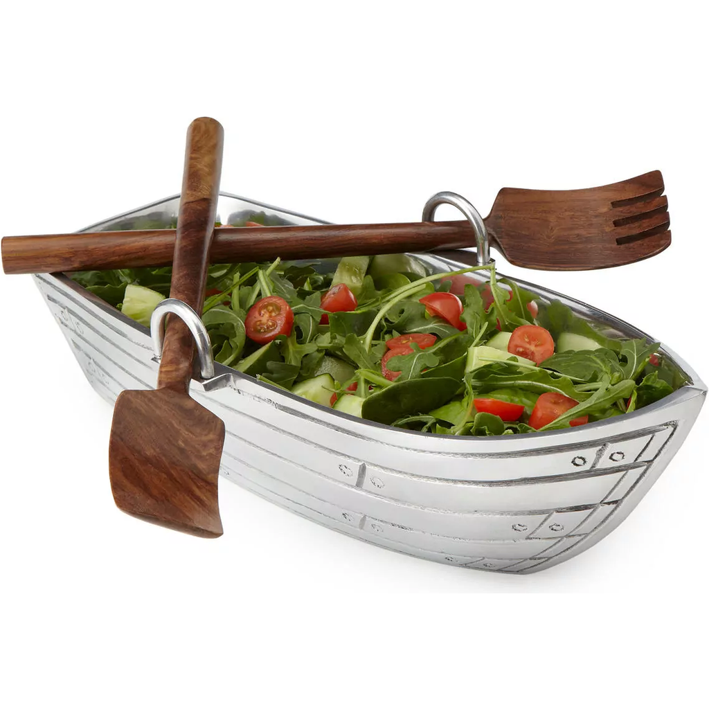 Uncommon Goods Row Boat Serving Bowl With Wood Serving Utensils In Multi