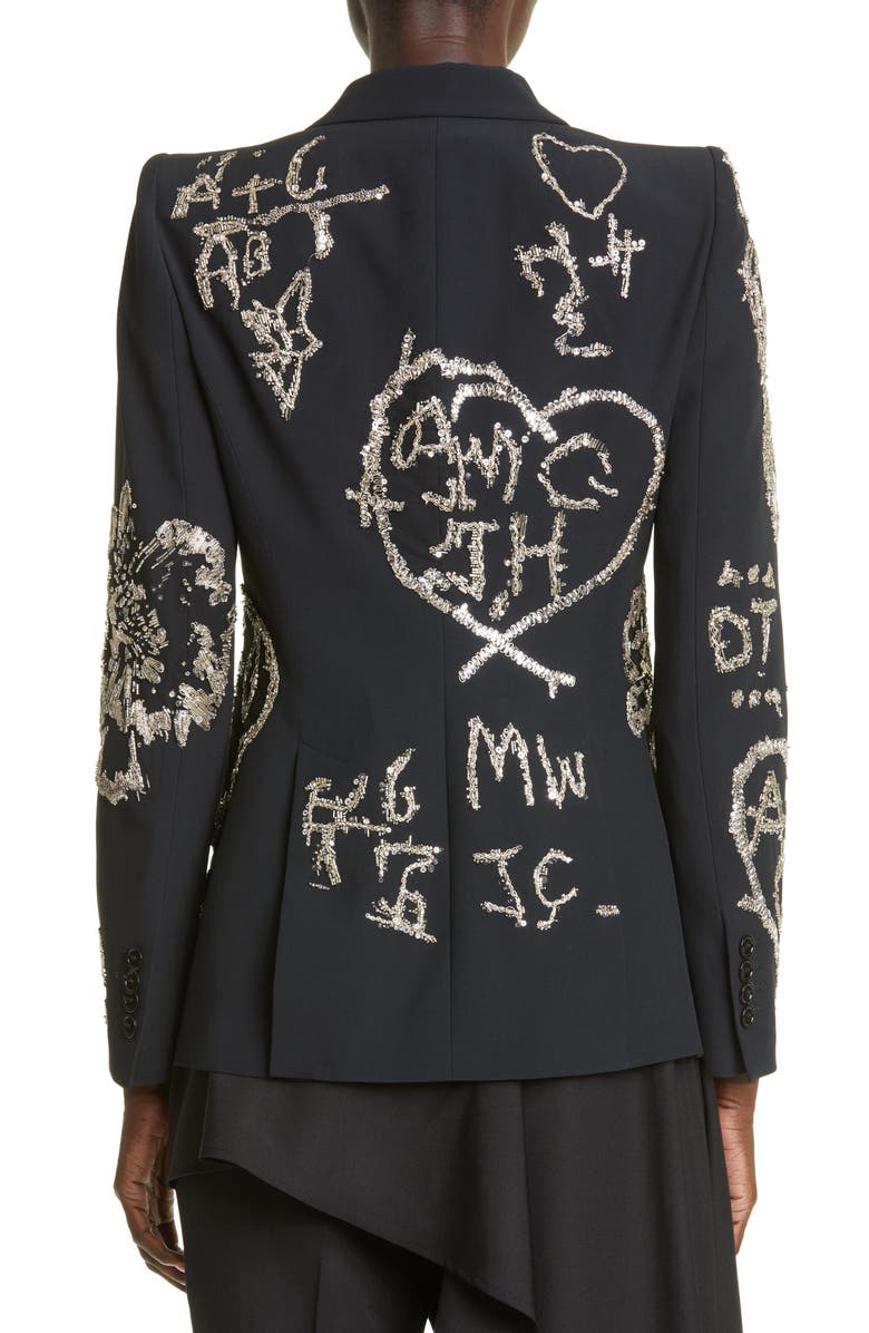 McQueen Embellished Single Breasted Crepe Blazer, Alternate, color,