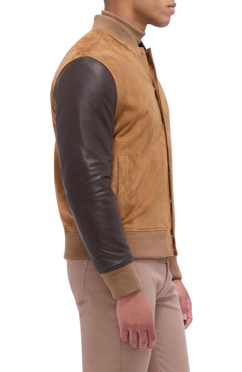 Bugatchi Suede & Leather Bomber Jacket, Alternate, color, Caramel