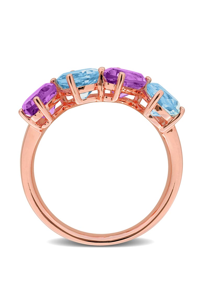 Blue Topaz & Amethyst 4-Stone Ring Rose-Plated, Alternate, color, Amethyst