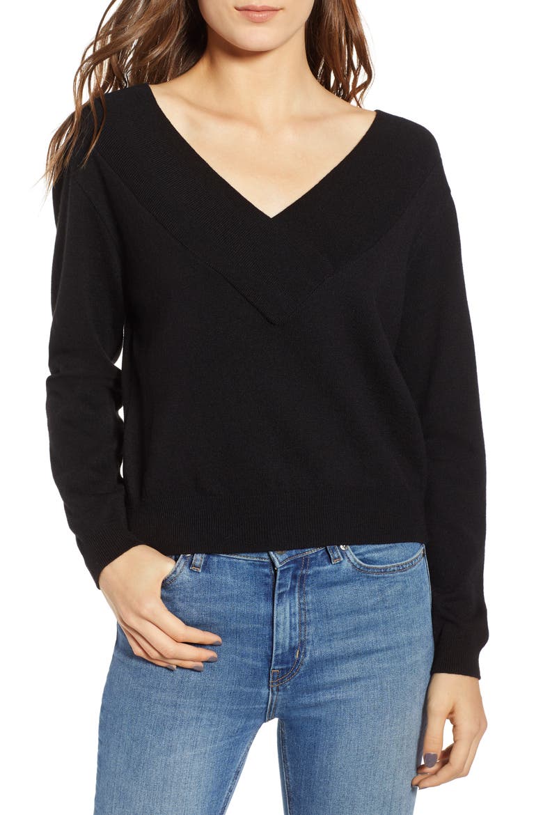 Double-V Pullover, Main, color, BLACK