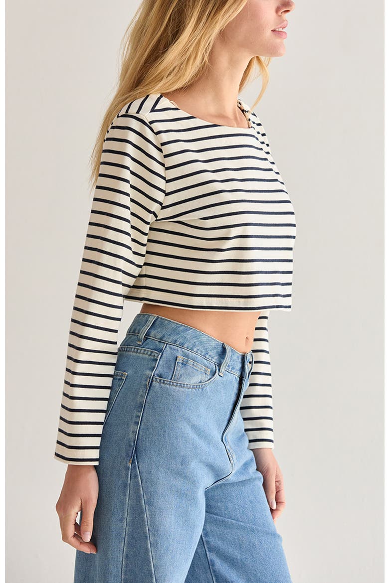 Striped Boatneck Crop Knit Top, Alternate, color, Ivory/Black