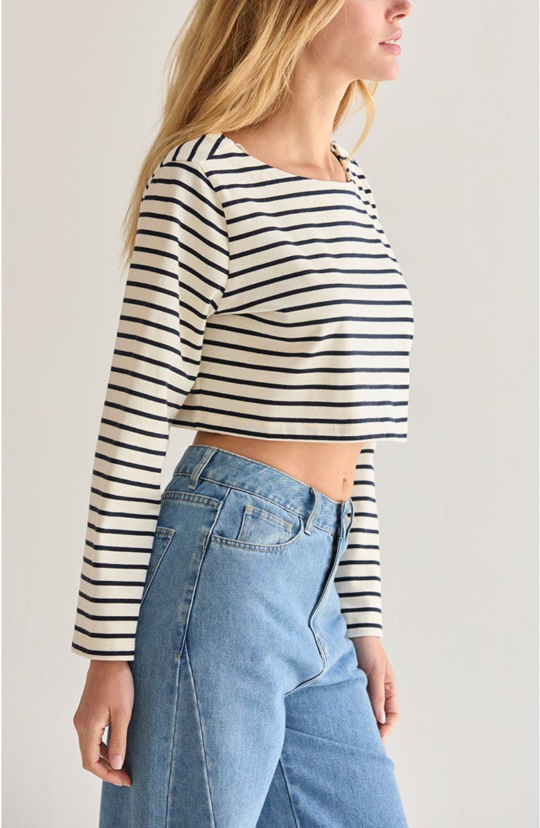 CRESCENT Striped Boatneck Crop Knit Top, Alternate, color, Ivory/Black