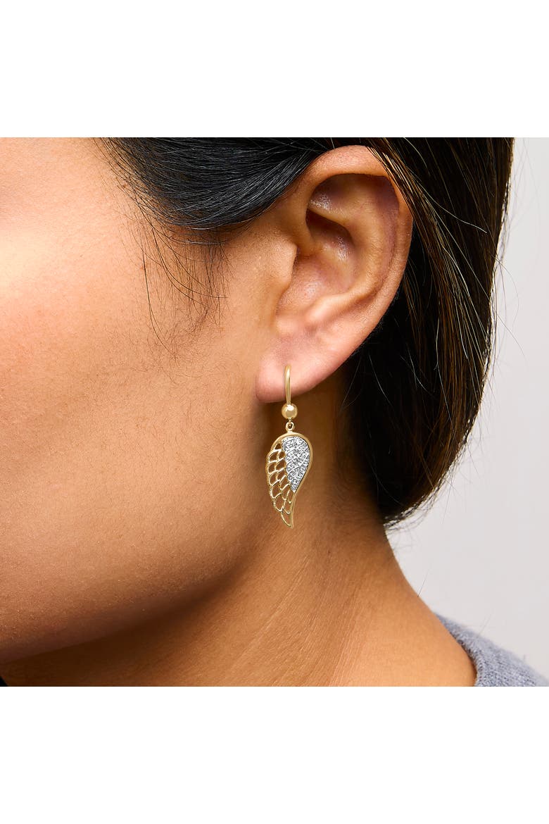 Gold Vermeil Diamond Accent Angel Wing Drop Earring, Alternate, color, Silver