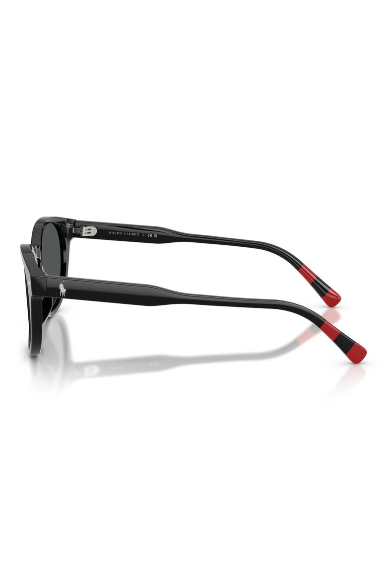 52mm Round Sunglasses, Alternate, color, SHINY BLACK / DARK GREY