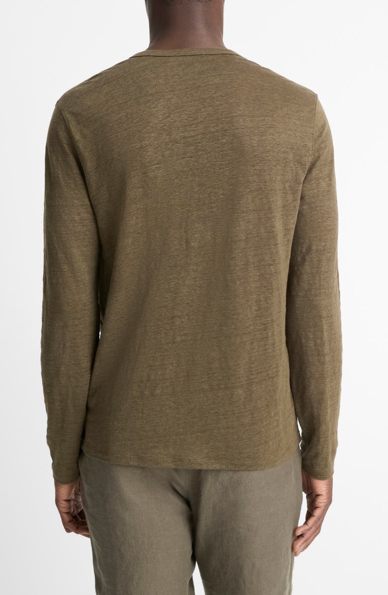 Vince Notch Neck Long Sleeve Slub Linen T-Shirt, Alternate, color, Olive Leaf