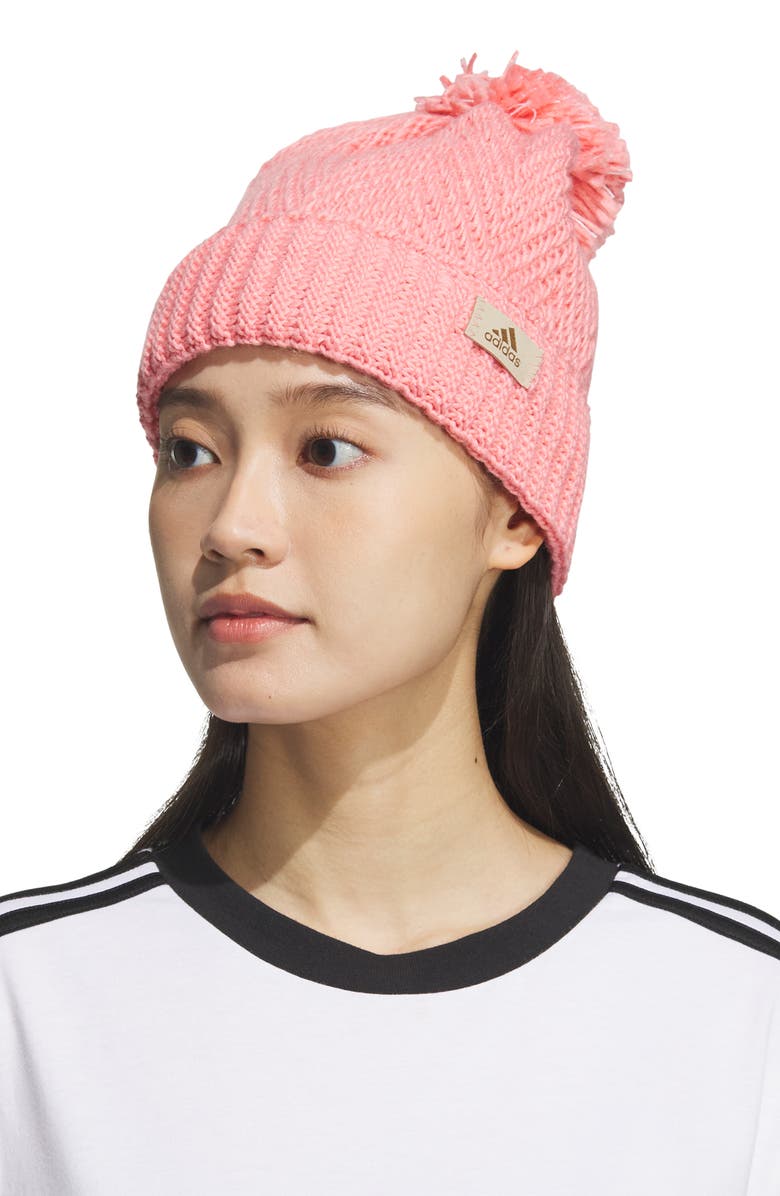 adidas Twilight Pompom Beanie, Alternate, color, Semi Pink Spark/ White