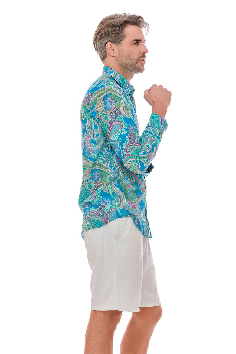 Paisley Linen Blend Button-Up Shirt, Alternate, color, SEA FOAM