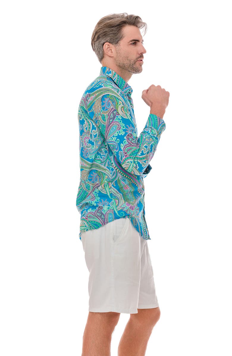 RANEES Paisley Linen Blend Button-Up Shirt, Alternate, color, Sea Foam