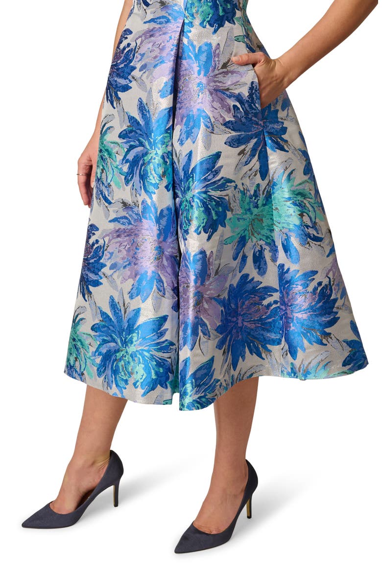 Metallic Jacquard Sleeveless Midi Dress, Alternate, color, BLUE MULTI