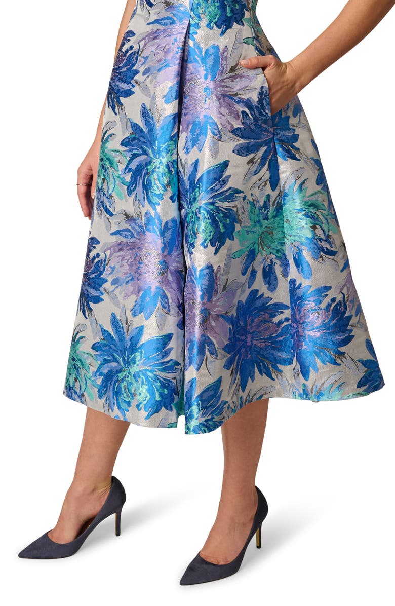 Adrianna Papell Metallic Jacquard Sleeveless Midi Dress, Alternate, color, Blue Multi