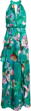 Adrianna Papell Ruffle Floral Evening Gown