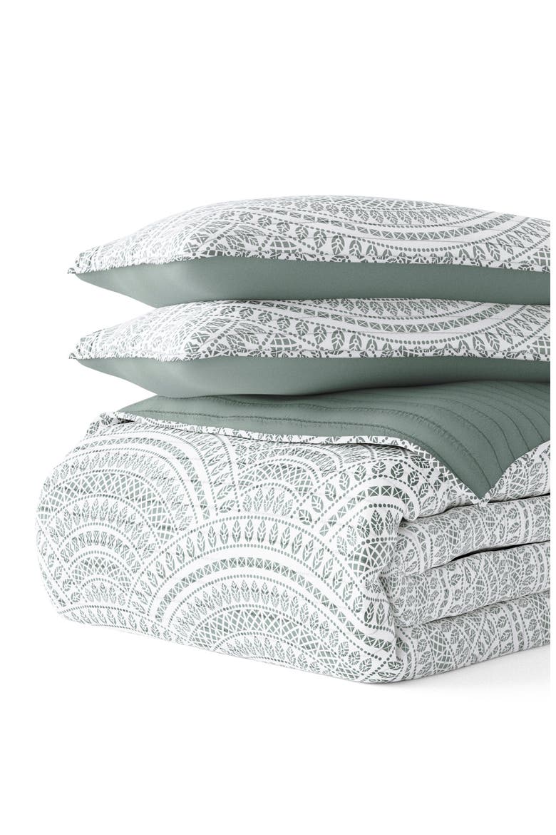 All Season Scalloped 3-Piece Down Alternative Reversible Quilt Set, Alternate, color, EUCALYPTUS