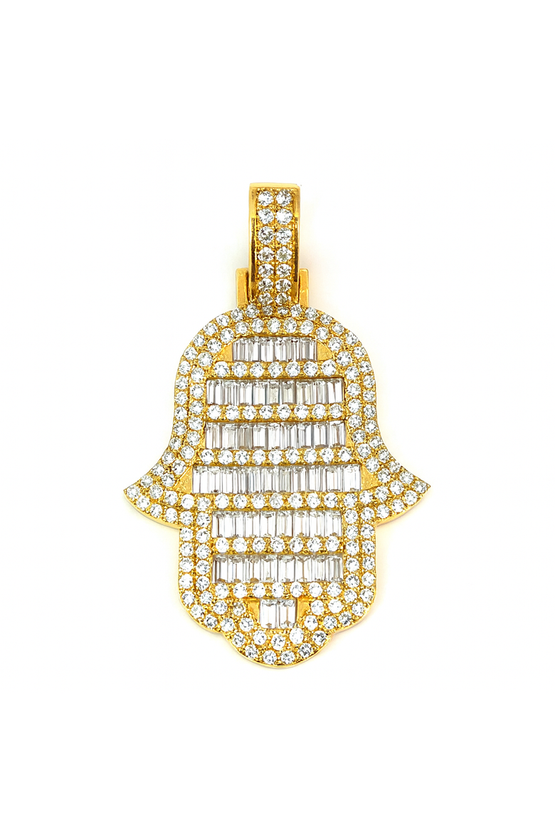 14K Yellow Gold Hamsa Pendant with 2.67 Carats of Lab Grown Diamonds, Alternate, color, White