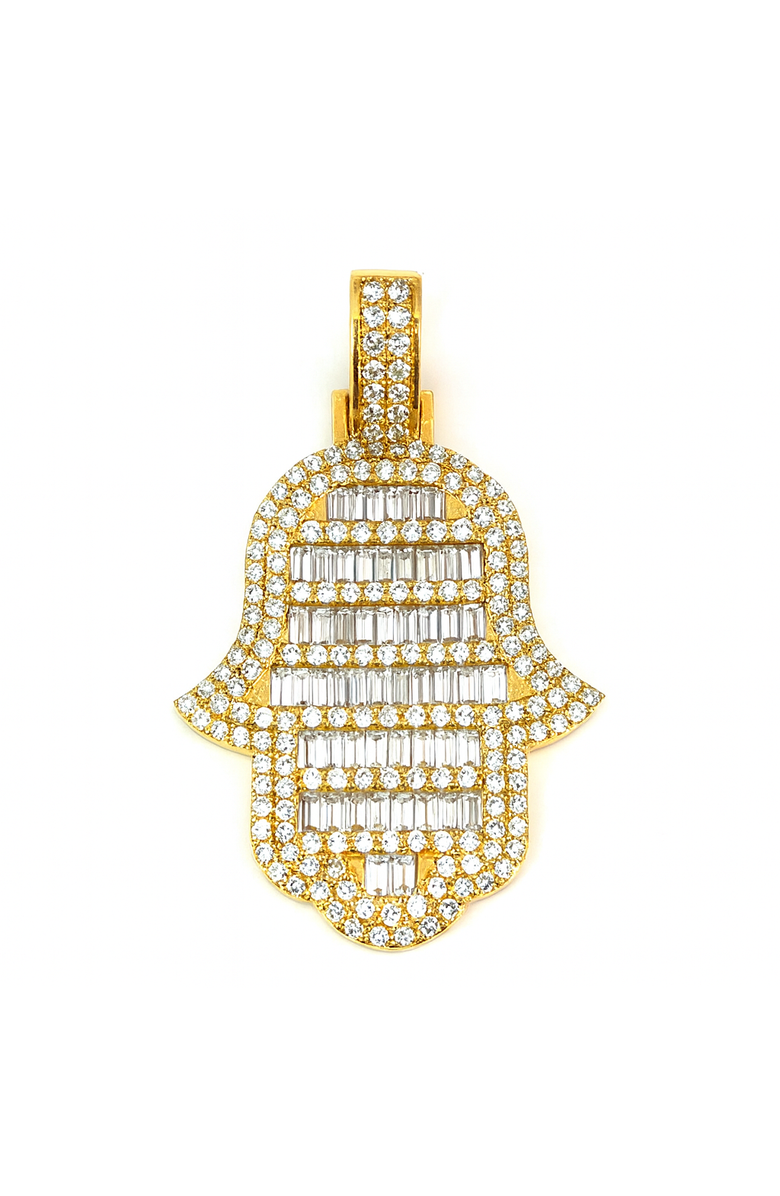 Ancona Jewelry 14K Yellow Gold Hamsa Pendant with 2.67 Carats of Lab Grown Diamonds, Alternate, color, White
