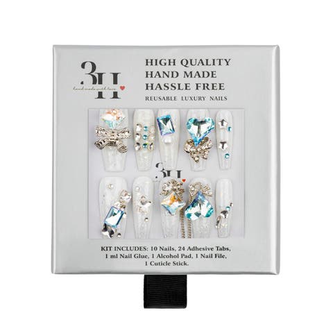 Crystal Blue Glam Luxury Handmade Press On Nails