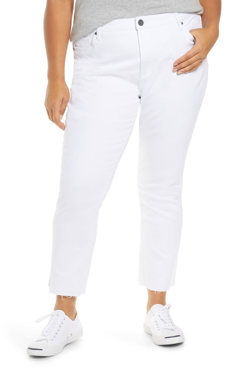 Reese High Waist Fray Hem Ankle Jeans, Main, color, OPTIC WHITE
