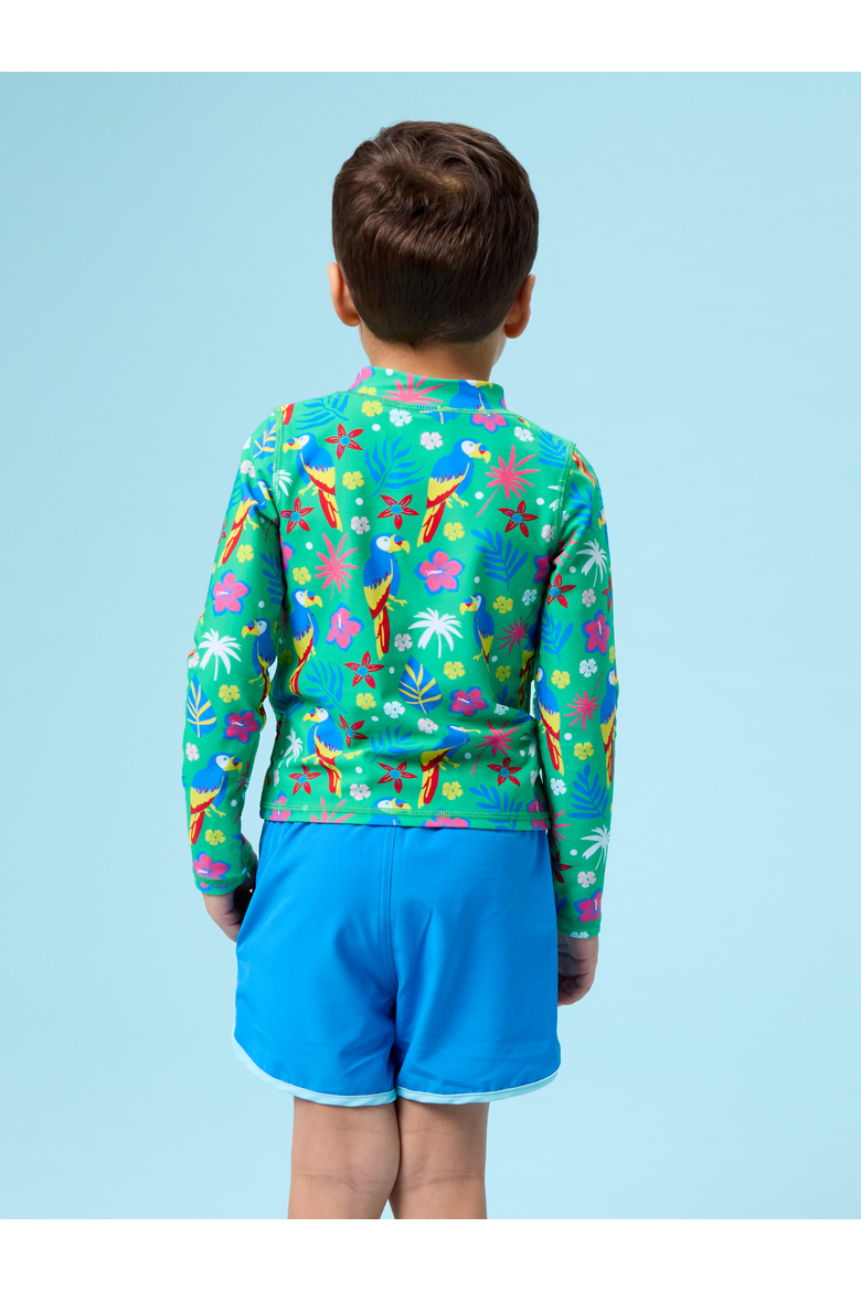 Unisex Long Sleeve Full Zip Rash Guard, Alternate, color, Parrot Palms