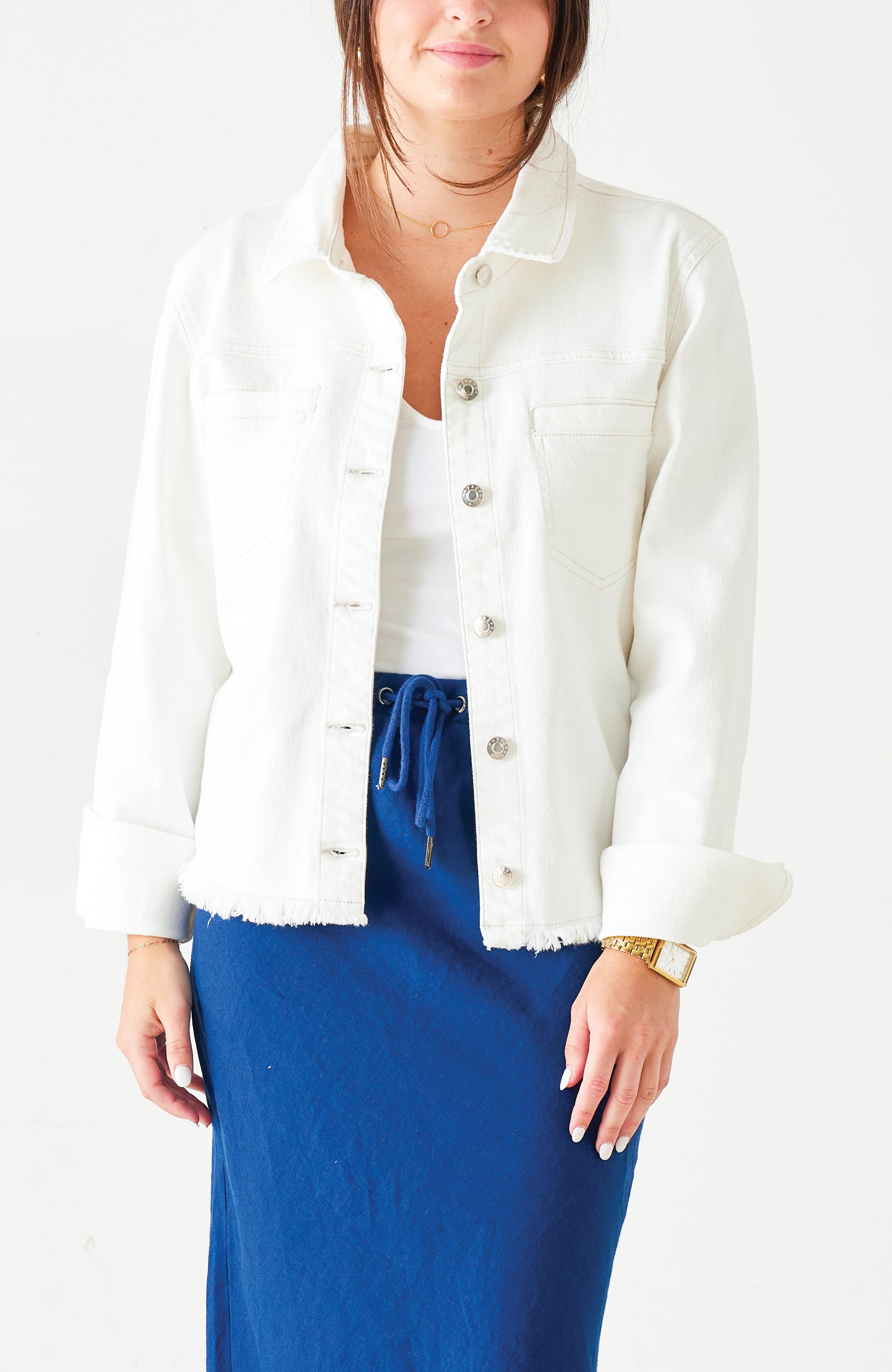 Voyageur by MERSEA Coco Sailor Denim Jacket in White Shell 