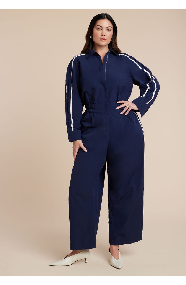 ELOQUII Track Detail Jumpsuit, Alternate, color, Maritime Blue