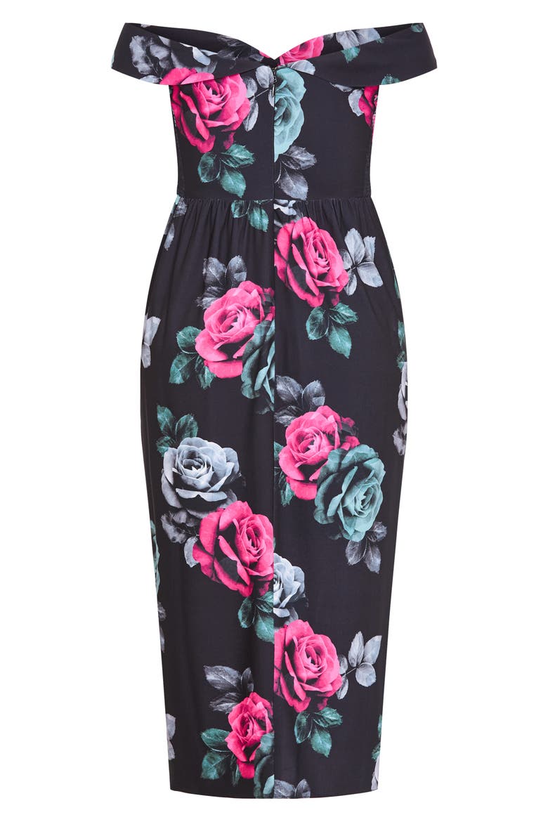 Clair Print Off the Shoulder Midi Dress, Alternate, color, BLACK CLEMENTINE