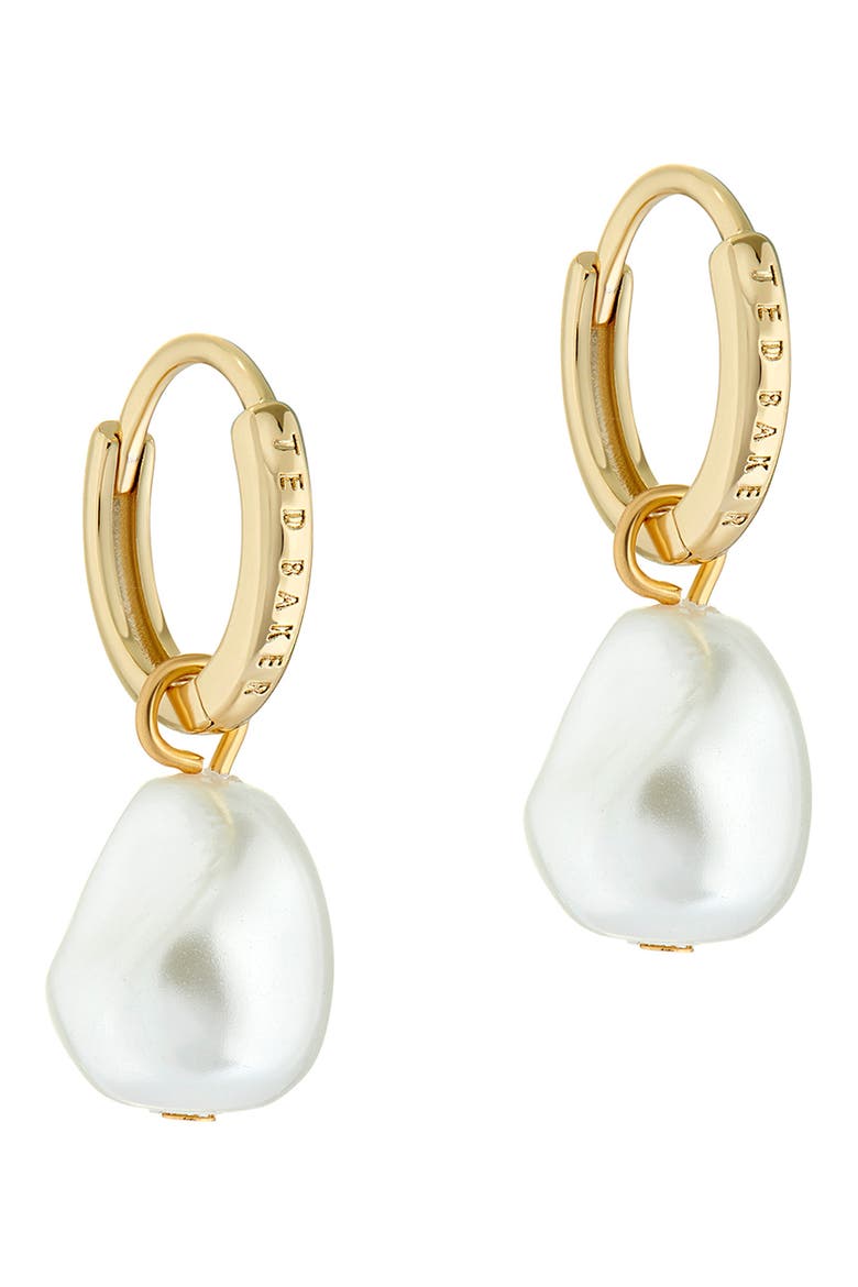 Periaa Imitation Pearl Drop Huggie Hoop Earrings, Main, color, GOLD TONE/ PEARL