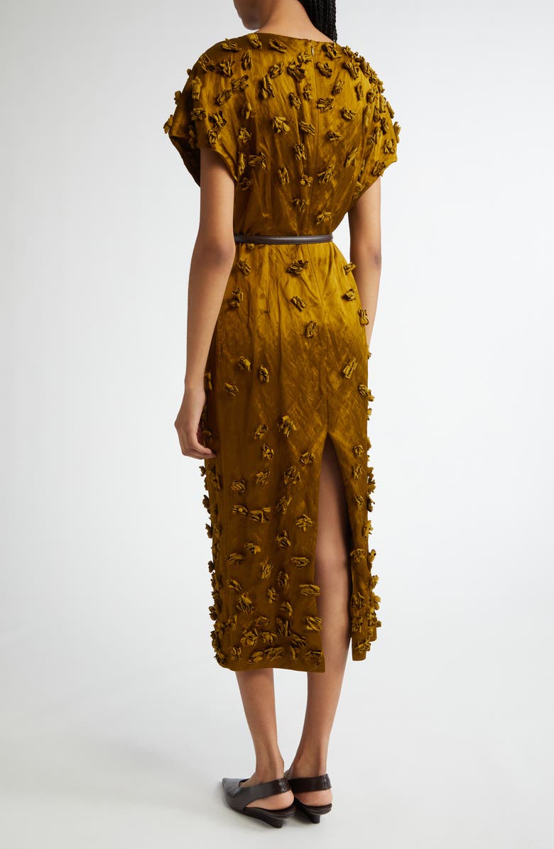 Michael Kors Collection Floral Pleated Satin Dress, Alternate, color, Cactus