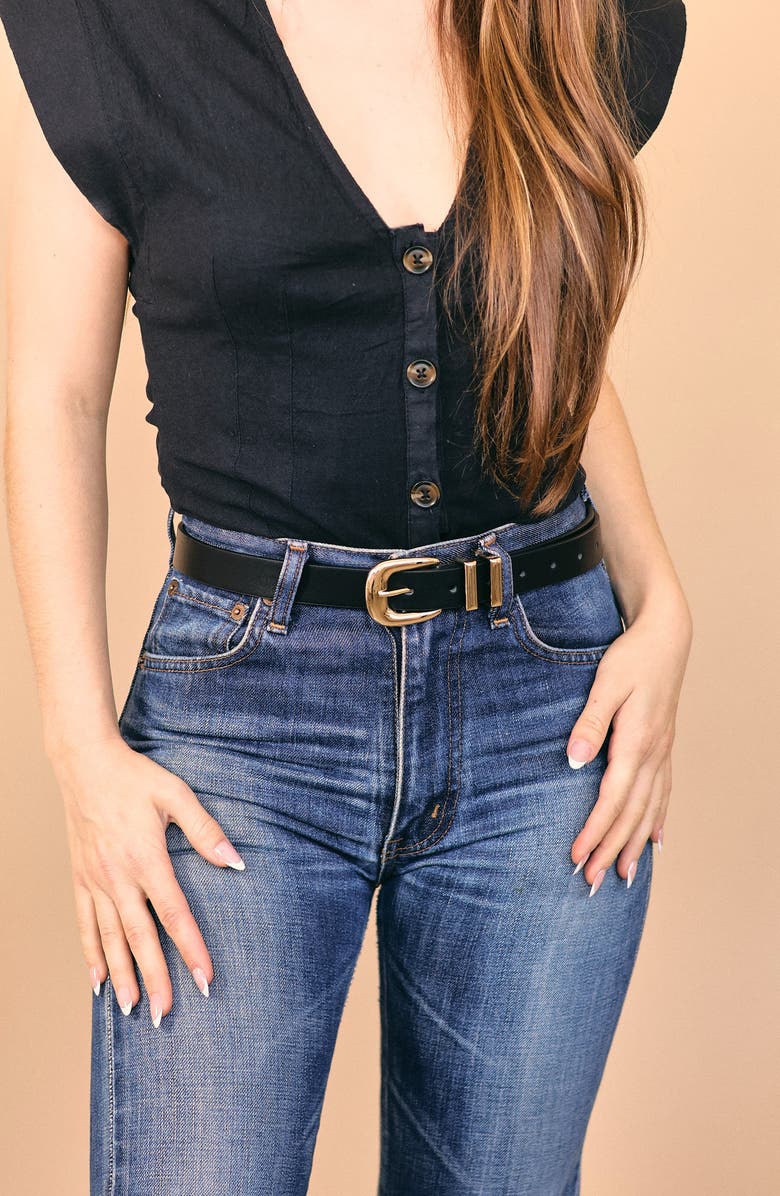 Petit Moments Atlas Faux Leather Belt, Alternate, color, Black/ Gold