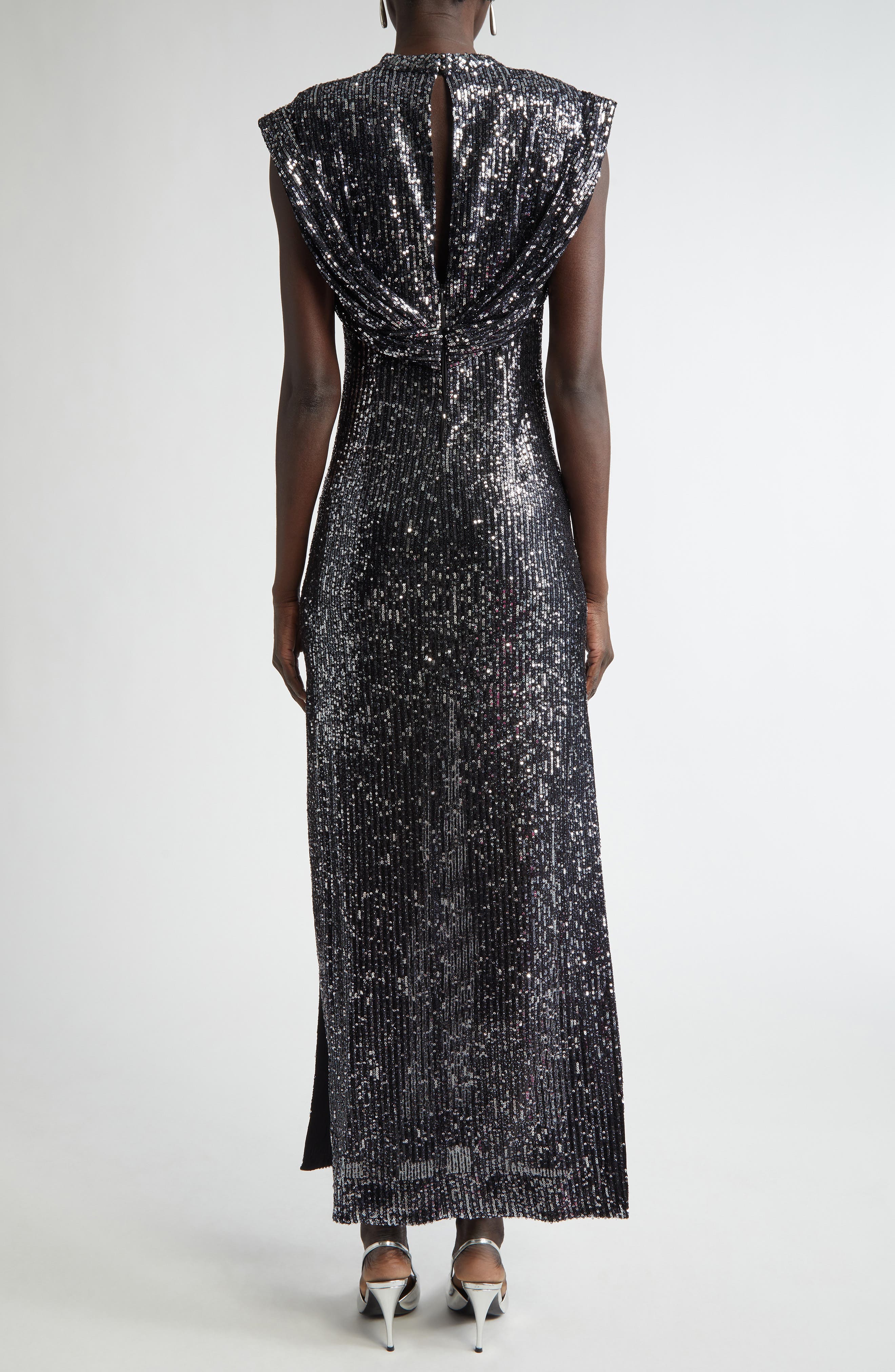 Sequin Embroidered Drape Back Gown - image 2