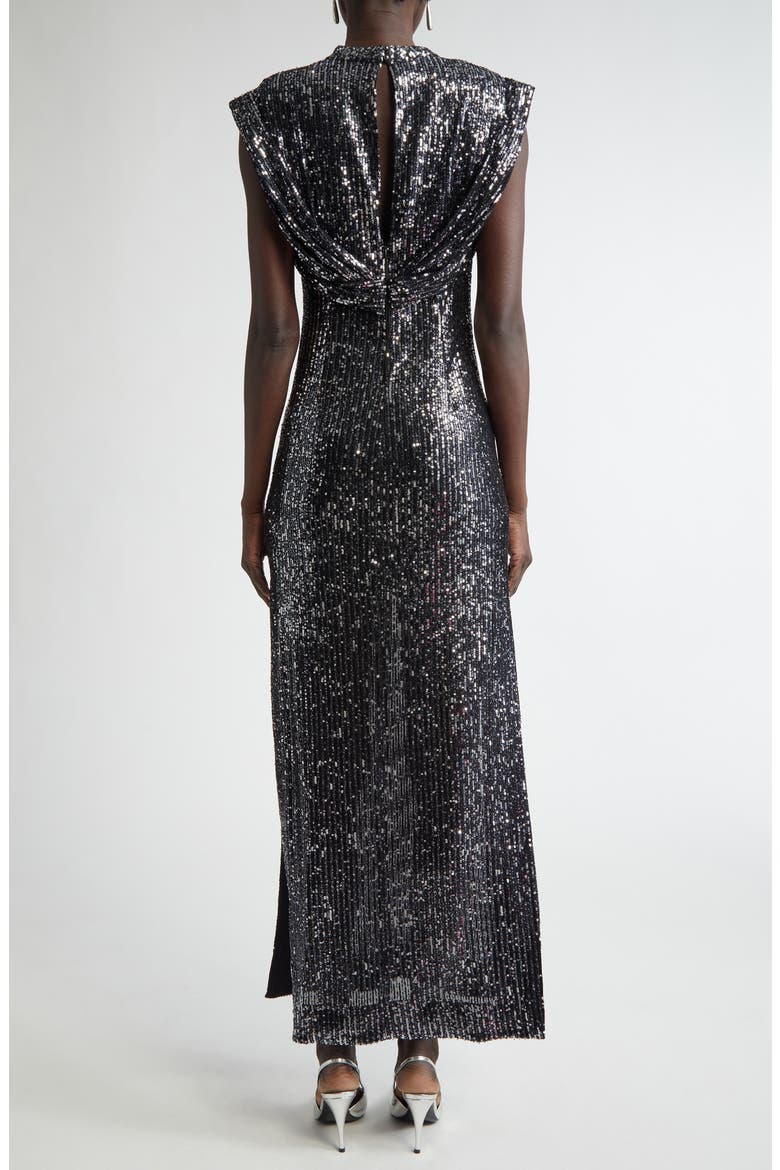 Sequin Embroidered Drape Back Gown, Alternate, color, BLACK