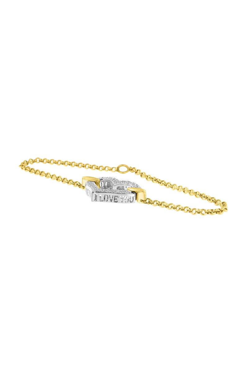 Haus of Brilliance 10K Two Tone Gold 1/4 Cttw Diamond Encrusted Heart Charm Bracelet, Alternate, color, Yellow