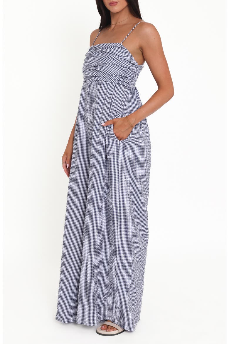 Priscilla Gingham Flowy Wide Leg Cotton Jumpsuit, Alternate, color, BLUE GINGHAM