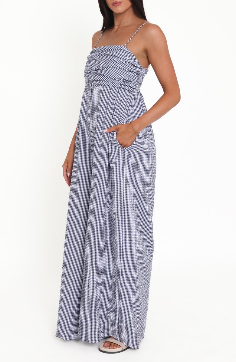 Petal & Pup Priscilla Gingham Flowy Wide Leg Cotton Jumpsuit, Alternate, color, Blue Gingham