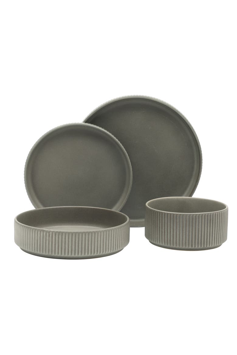 16 Piece Reactive Glaze Stoneware Plates and Bowls Dinnerware Set, Alternate, color, Grey