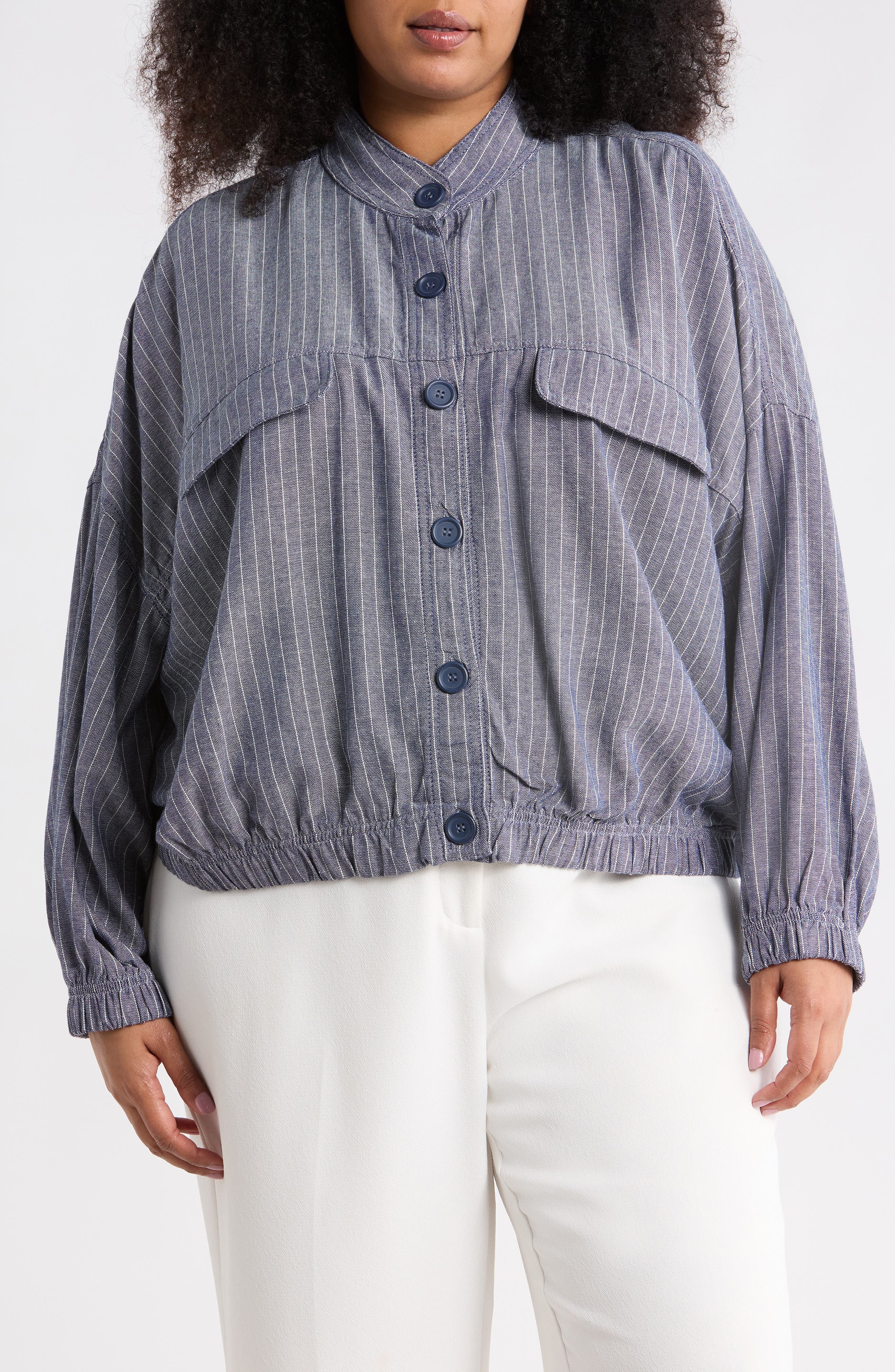 MAX STUDIO Stripe Button Front Jacket