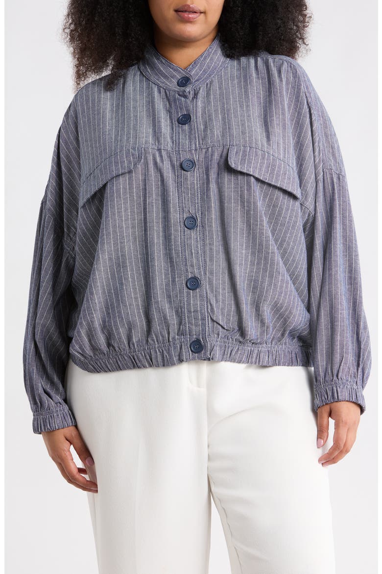 Stripe Button Front Jacket, Main, color, NAVY/ WHITE PIN STRIPE