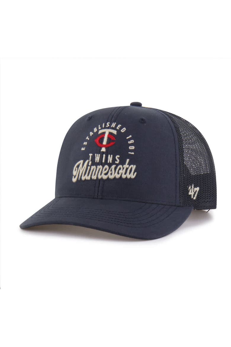 Men's '47 Navy Minnesota Twins Pitstop Trucker Adjustable Hat, Main, color, Navy