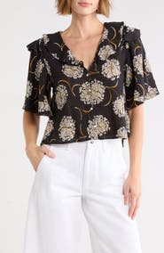 THE GREAT. The Bower Ruffle Collar Cotton Top