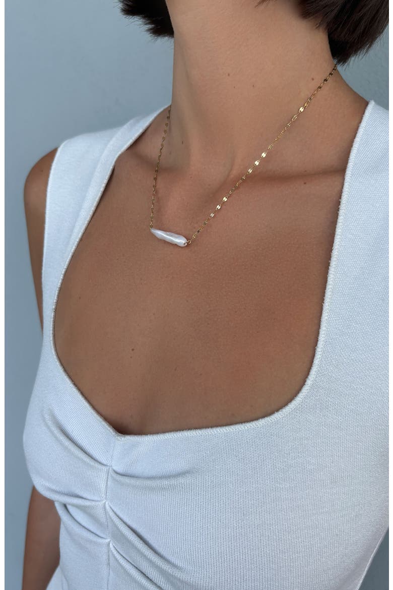 Keshi 18k Gold Plated Freshwater Pearl Bar Pendant Necklace, Alternate, color, WHITE/ GOLD