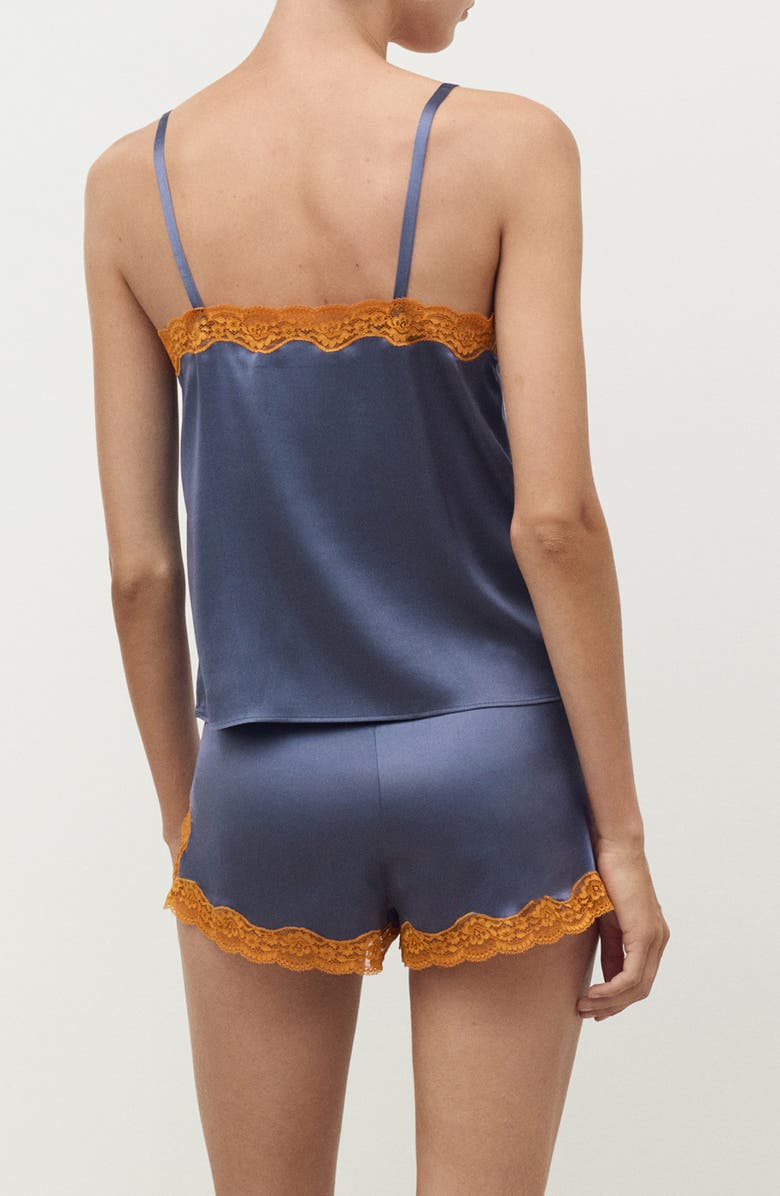 MANGO Contrast Lace Silk Camisole, Alternate, color, Ink Blue