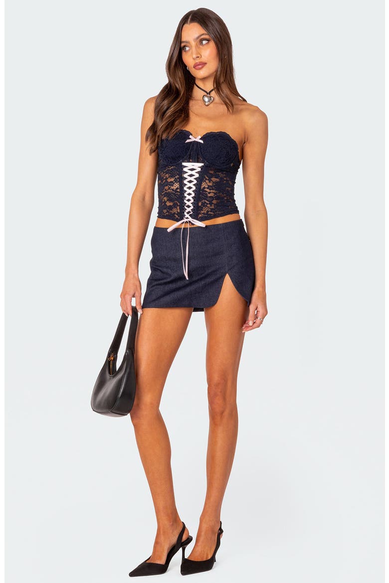 Lace Corset Strapless Top, Alternate, color, NAVY