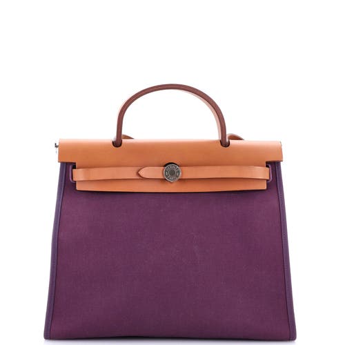 Pre-owned Hermes  Hermes Herbag Zip Leather And Toile 31 In Purple